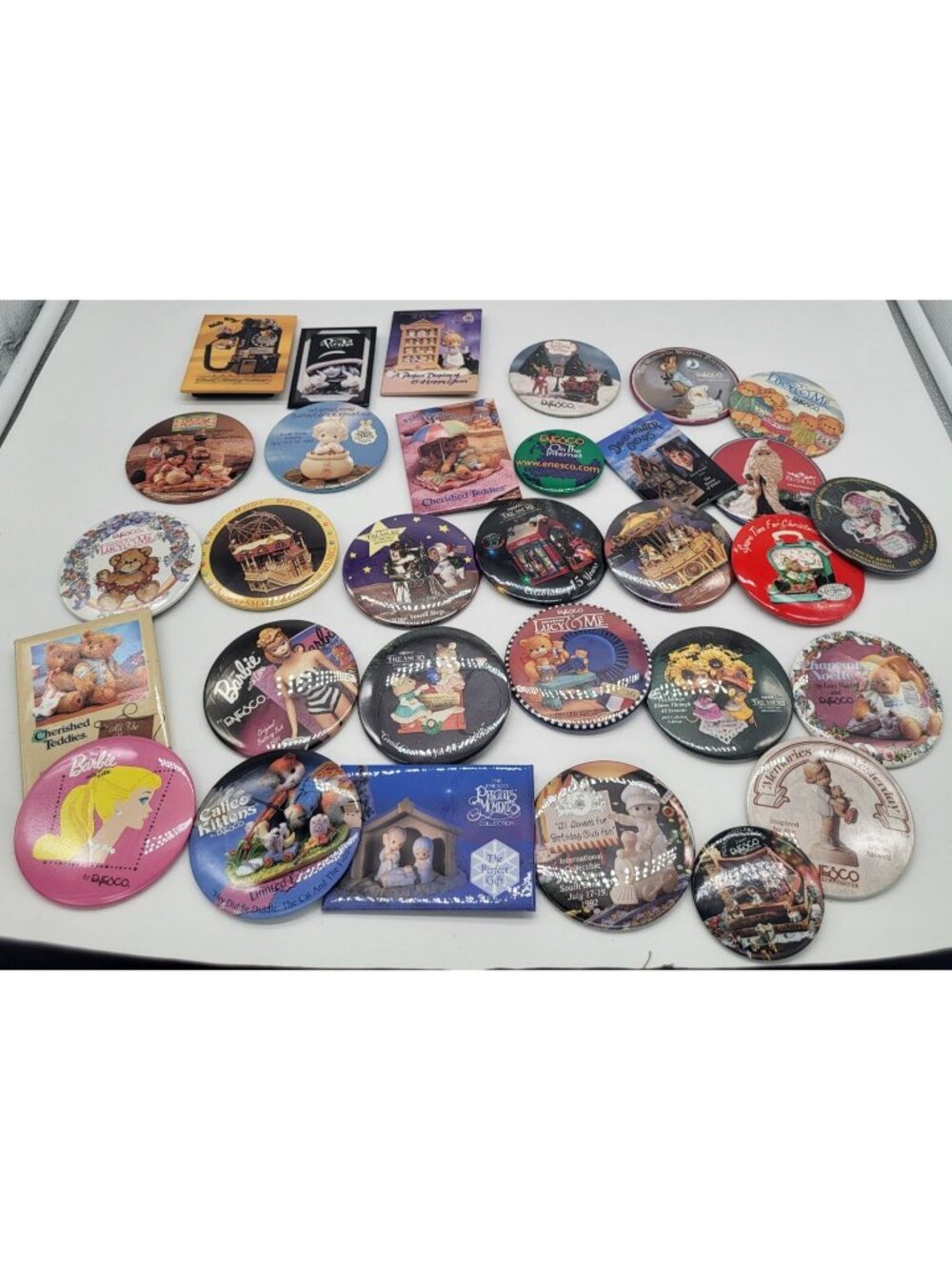 ENESCO VTG Lot of 31 Collectible Button Pinback Precious Moments, Barbie & More